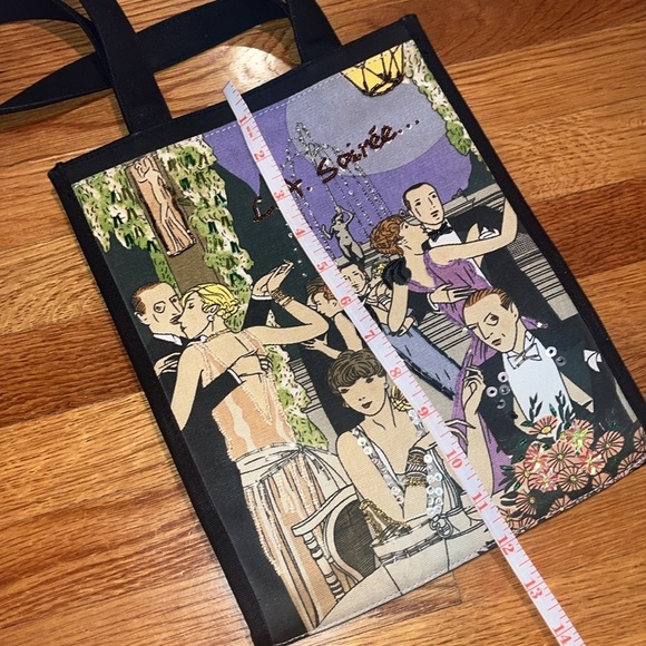 L.A. Soiree Velcro black canvas tote w/ embellished print  NWOT - Picture 7 of 10